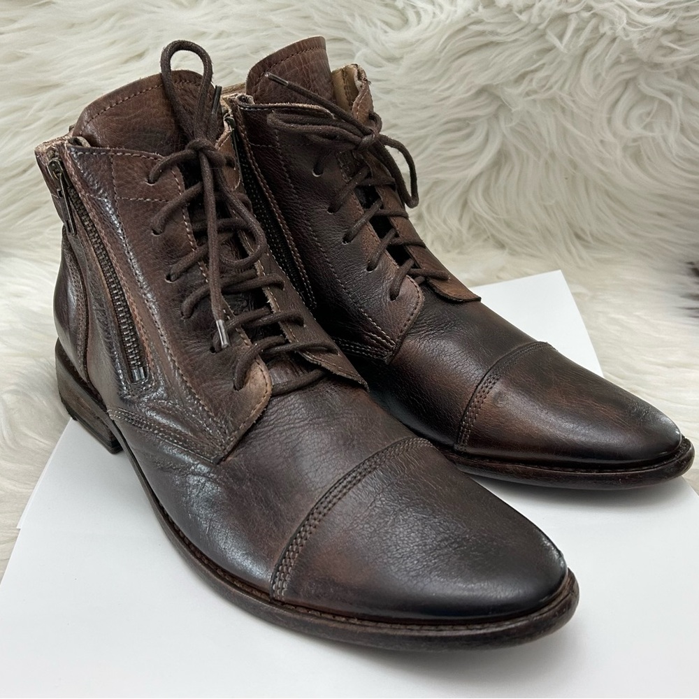 BED|STU Size 10 Bonnie Ankle Boots Brown Leather Lace Up Dual Side Zippers